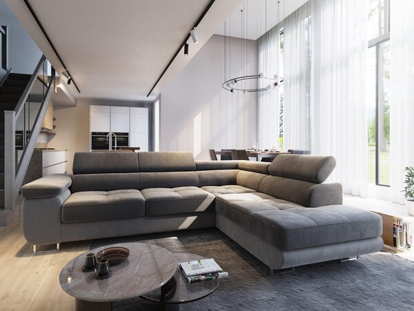 Divano angolare Masseno SELVA R-S con funzione letto a L, divano con box letto, divano da soggiorno, divano, divano letto, set di divani - grigio, MONOLITH 85 + MONOLITH 84