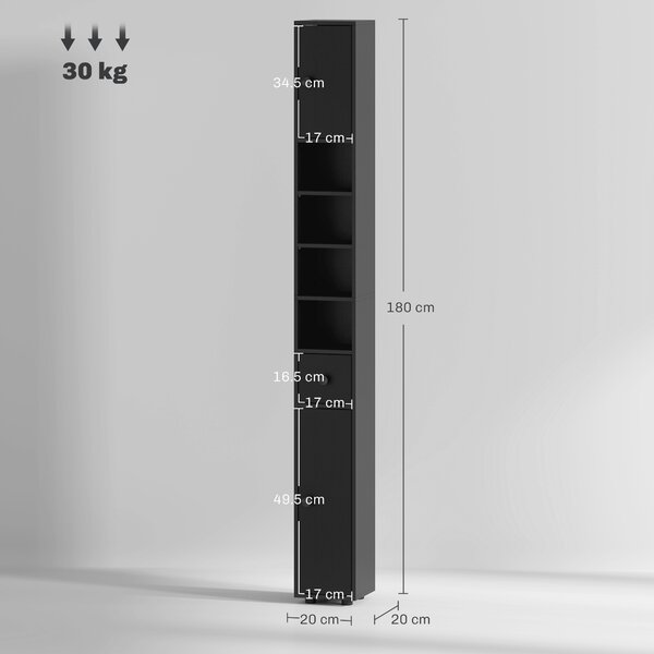 Kleankin Colonna contenitore armadio alto per bagno 1 cassetto 4 ripiani regolabili e 2 ante 20 x 20 x 180 cm nero | Aosom Italy