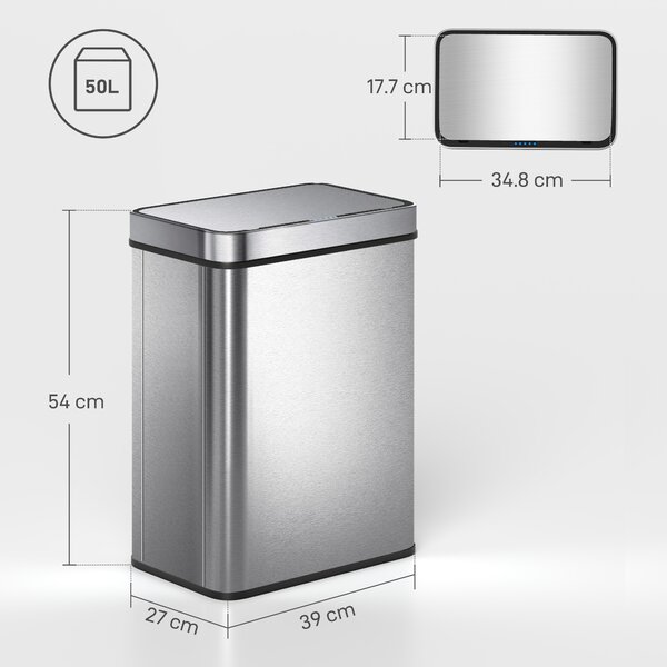 HOMCOM Cestino con sensore 50 L con coperchio a chiusura soft, cestino per cucina automatico in acciaio inossidabile, argento | Aosom Italy
