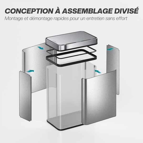 HOMCOM Cestino con sensore 50 L con coperchio a chiusura soft, cestino per cucina automatico in acciaio inossidabile, argento | Aosom Italy
