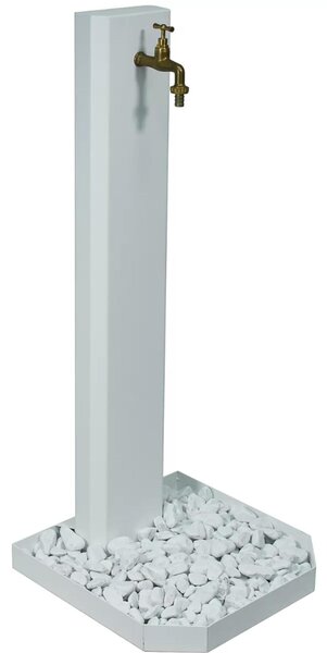 Fontana da giardino in acciaio bianca con rubinetto e base decorativa con ciottoli Dimensioni 40x40xh 100 cm con tubo rubinetto, flessibile e Gomito resistente al gelo Colore Corten