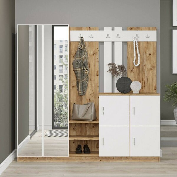 Mobile per ingresso 4 ante quercia e bianco 187x180h cm - Artin