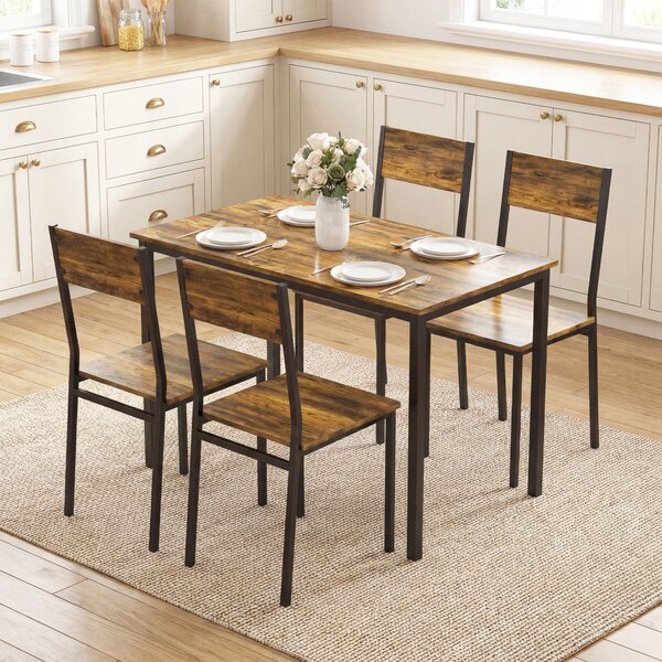 HOMCOM Set tavolo sala da pranzo con 4 sedie, tavolo da cucina con sedie 4 persone, gambe in metallo, marrone rustico | Aosom Italy