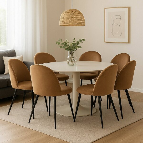 Set 6 Sedie Moderne da Pranzo Imbottite in Velluto Beige Struttura Metallo Ergonomiche 51x54x82h cm per Ufficio e Soggiorno – Achito