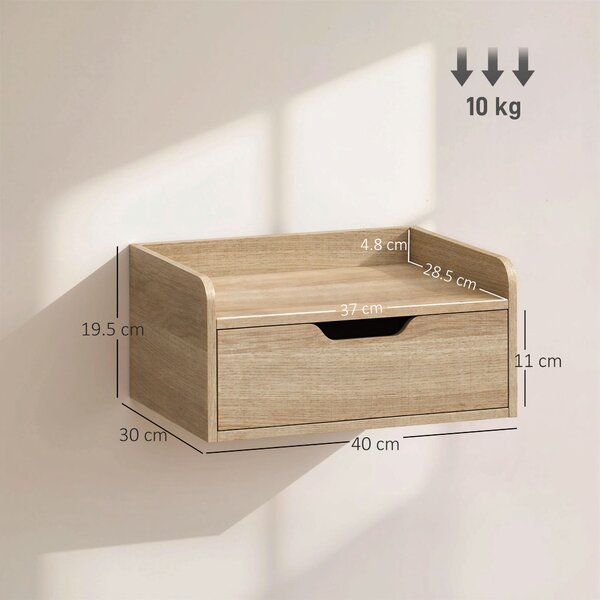 HOMCOM Set da 2 comodini da parete, comodini con cassetto e ripiano con bordi rialzati, 40x30x19,5cm, legno naturale | Aosom Italy