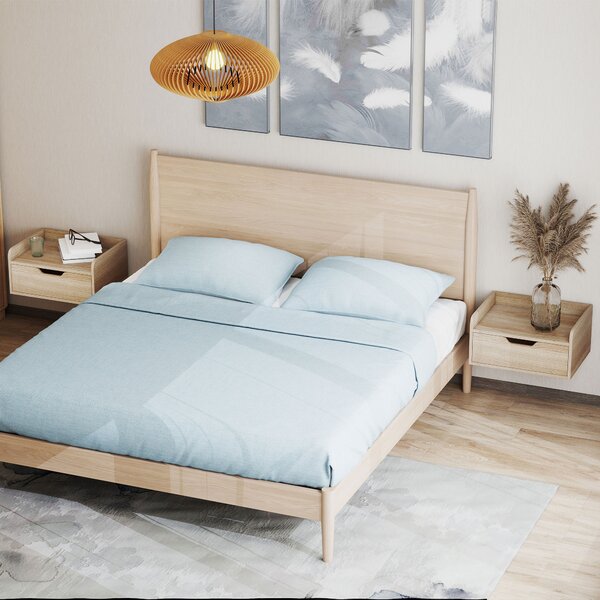 HOMCOM Set da 2 comodini da parete, comodini con cassetto e ripiano con bordi rialzati, 40x30x19,5cm, legno naturale | Aosom Italy