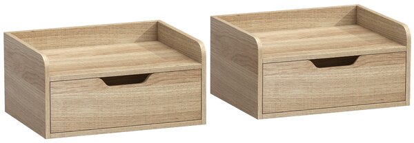 HOMCOM Set da 2 comodini da parete, comodini con cassetto e ripiano con bordi rialzati, 40x30x19,5cm, legno naturale | Aosom Italy