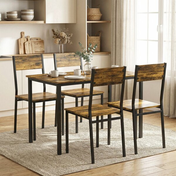 HOMCOM Set tavolo sala da pranzo con 4 sedie, tavolo da cucina con sedie 4 persone, gambe in metallo, marrone rustico | Aosom Italy