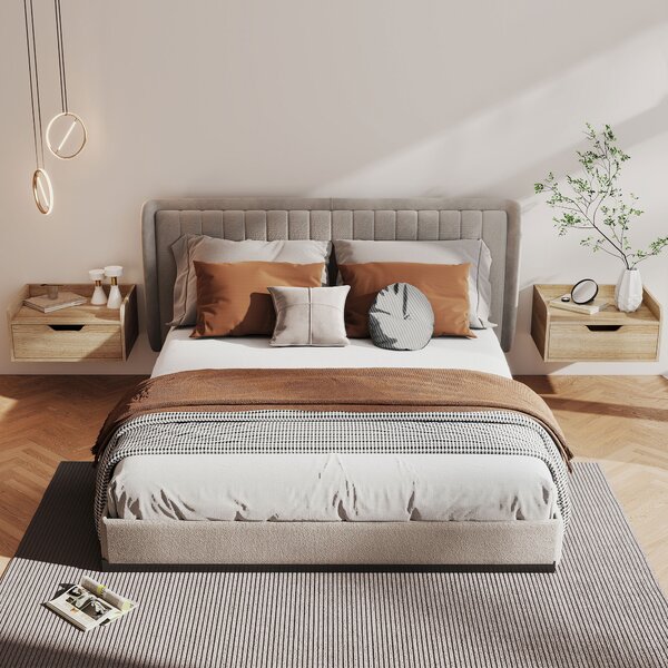 HOMCOM Set da 2 comodini da parete, comodini con cassetto e ripiano con bordi rialzati, 40x30x19,5cm, legno naturale | Aosom Italy