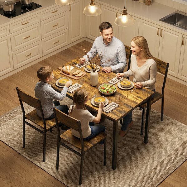 HOMCOM Set tavolo sala da pranzo con 4 sedie, tavolo da cucina con sedie 4 persone, gambe in metallo, marrone rustico | Aosom Italy