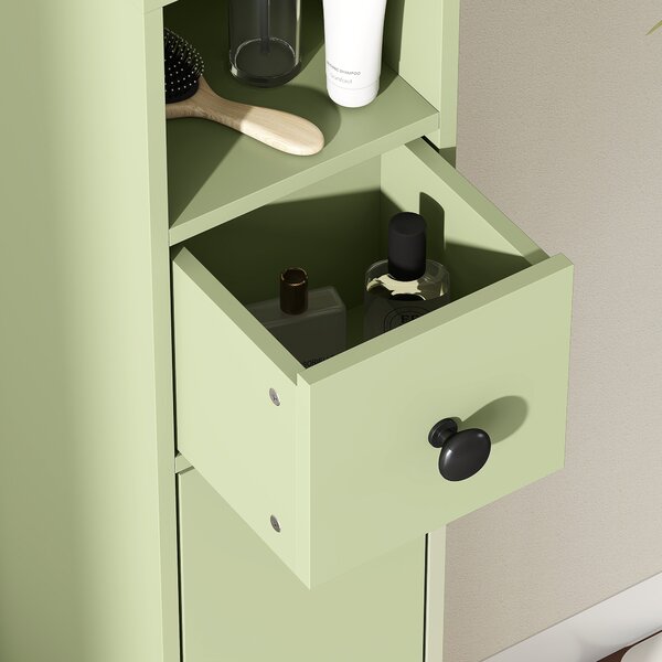 Kleankin Colonna contenitore armadio alto per bagno 1 cassetto 4 mensole regolabili e 2 armadietti 20 x 20 x 180 cm verde | Aosom Italy