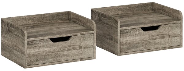 HOMCOM Set di 2 comodini da parete, comodini con cassetto e ripiano con bordi rialzati, 40x30x19,5cm, grigio | Aosom Italy