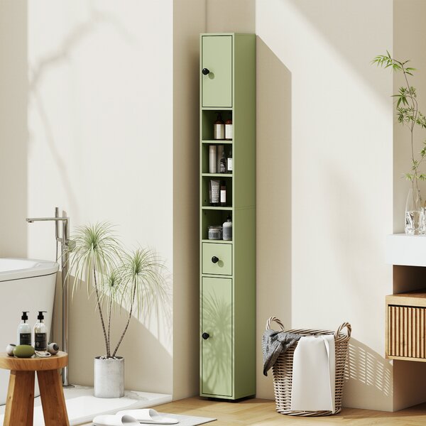 Kleankin Colonna contenitore armadio alto per bagno 1 cassetto 4 mensole regolabili e 2 armadietti 20 x 20 x 180 cm verde | Aosom Italy