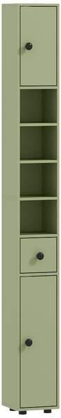 Kleankin Colonna contenitore armadio alto per bagno 1 cassetto 4 mensole regolabili e 2 armadietti 20 x 20 x 180 cm verde | Aosom Italy