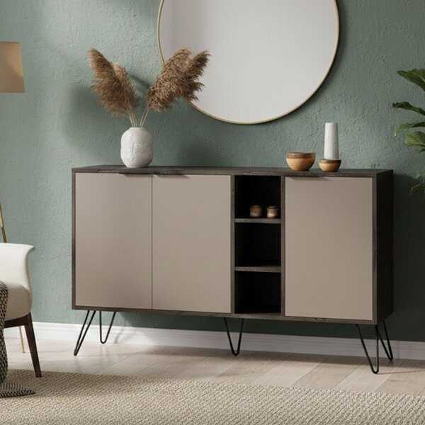 Credenza antracite e beige 142x35x83h cm 3 ante - Alin