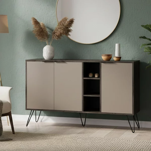 Credenza antracite e beige 142x35x83h cm 3 ante - Alin