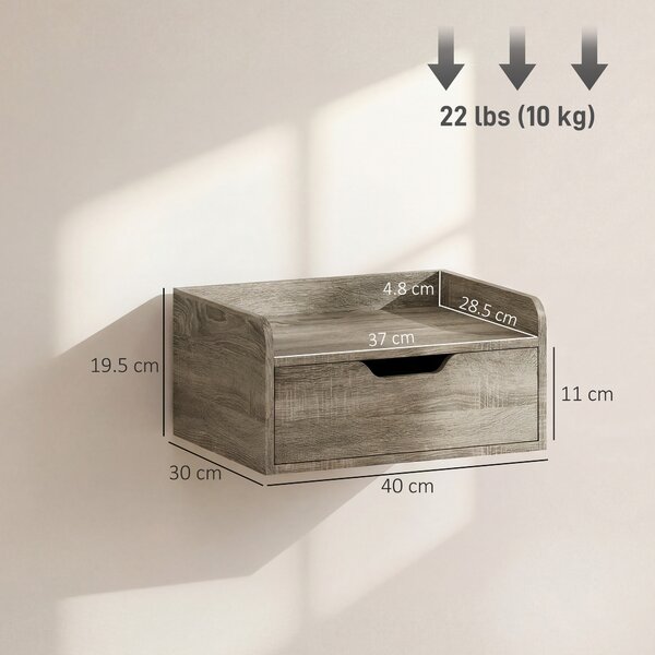 HOMCOM Set di 2 comodini da parete, comodini con cassetto e ripiano con bordi rialzati, 40x30x19,5cm, grigio | Aosom Italy