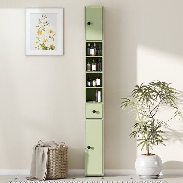 Kleankin Colonna contenitore armadio alto per bagno 1 cassetto 4 mensole regolabili e 2 armadietti 20 x 20 x 180 cm verde | Aosom Italy