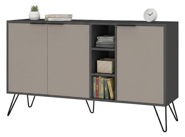 Credenza antracite e beige 142x35x83h cm 3 ante - Alin