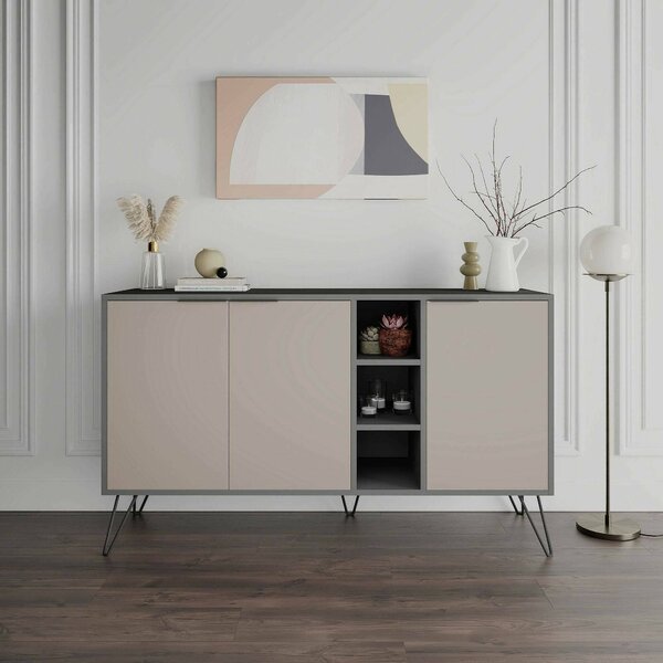 Credenza antracite e beige 142x35x83h cm 3 ante - Alin
