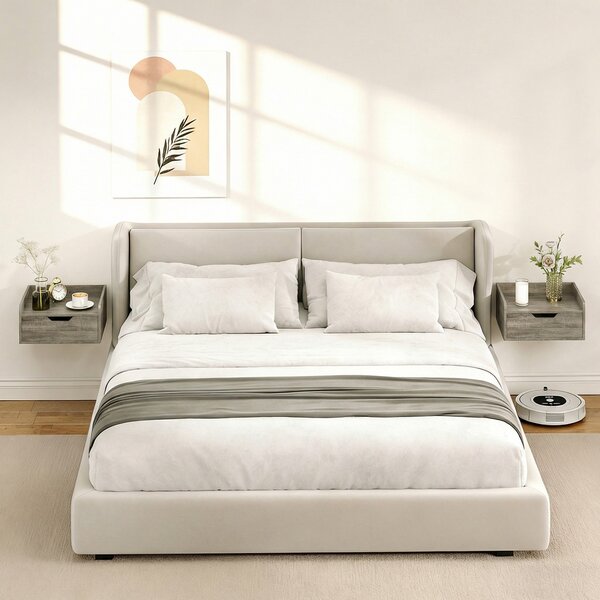 HOMCOM Set di 2 comodini da parete, comodini con cassetto e ripiano con bordi rialzati, 40x30x19,5cm, grigio | Aosom Italy