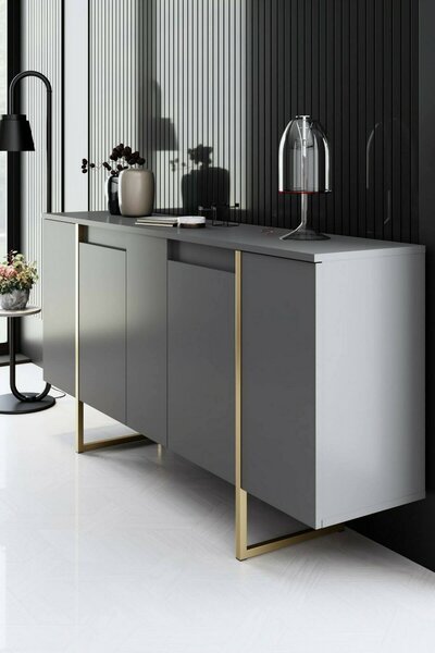 Credenza antracite e oro 160x35x80h cm 4 ante - Arta