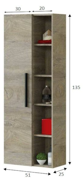 Mobile colonna bagno sospeso 51x135h cm rovere - Achisa