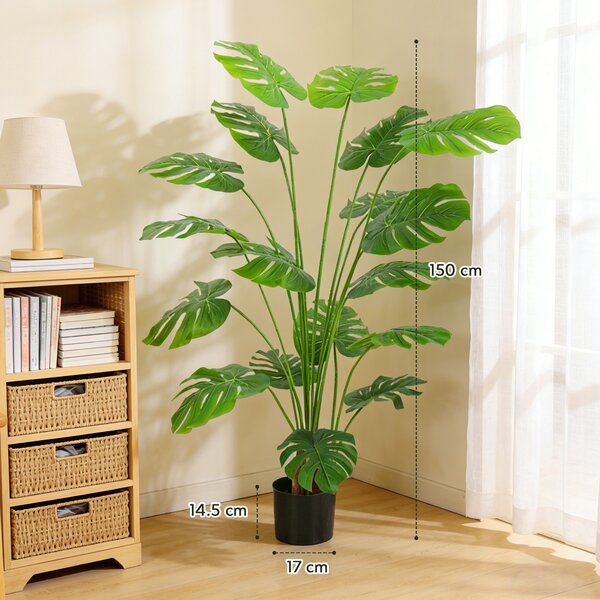 HOMCOM Pianta artificiale albero artificiale Monstera Deliciosa con vaso incluso altezza 150 cm interno verde | Aosom Italy