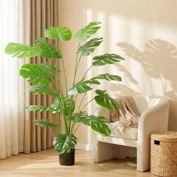 HOMCOM Pianta artificiale albero artificiale Monstera Deliciosa con vaso incluso altezza 150 cm interno verde | Aosom Italy