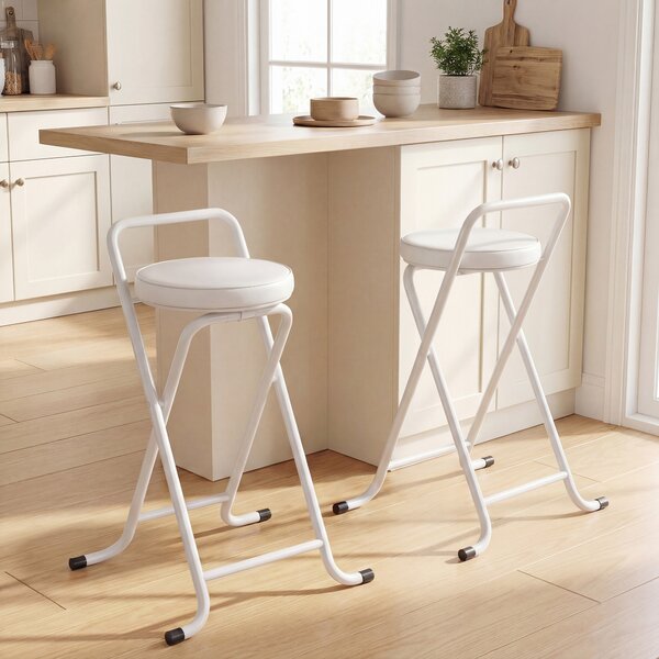 HOMCOM Sgabelli da Bar Pieghevoli Set da 2, senza Montaggio, Sgabelli da Bar, Seduta Imbottita 63H cm, Struttura in Acciaio, Bianco | Aosom Italy