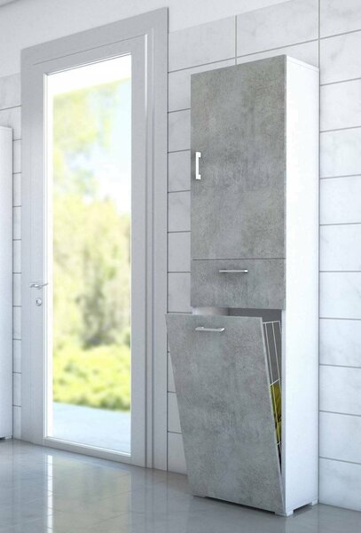 Armadio cemento e bianco con cassetto 45x195h cm - Aryanne
