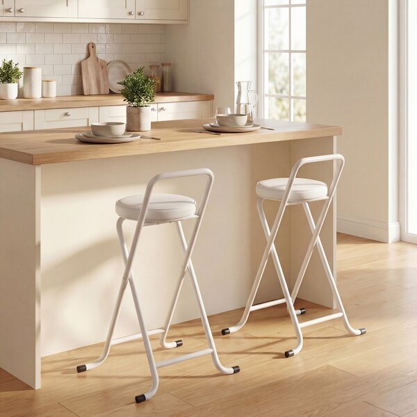 HOMCOM Sgabelli da Bar Pieghevoli Set da 2, senza Montaggio, Sgabelli da Bar, Seduta Imbottita 63H cm, Struttura in Acciaio, Bianco | Aosom Italy