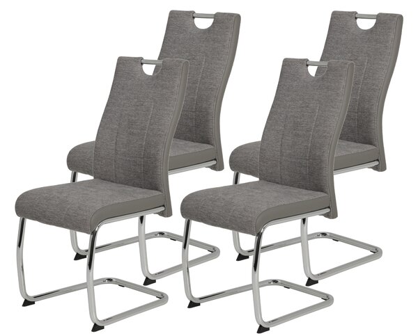 Hela Tische - Set di 4 sedie da pranzo a sbalzo Alina - Rivestimento in tessuto grigio - Struttura in metallo cromato e maniglione - Portata 120 kg