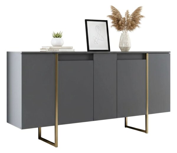 Credenza antracite e oro 160x35x80h cm 4 ante - Arta