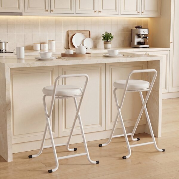 HOMCOM Sgabelli da Bar Pieghevoli Set da 2, senza Montaggio, Sgabelli da Bar, Seduta Imbottita 63H cm, Struttura in Acciaio, Bianco | Aosom Italy