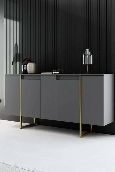 Credenza antracite e oro 160x35x80h cm 4 ante - Arta
