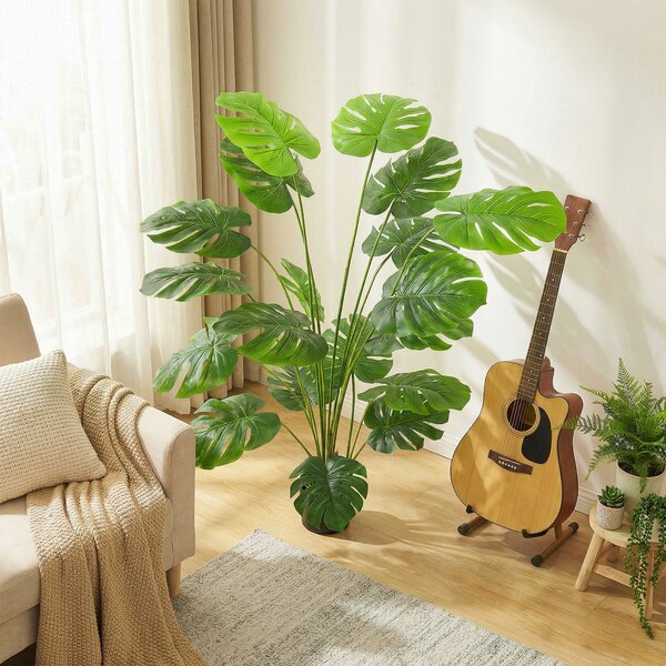 HOMCOM Pianta artificiale albero artificiale Monstera Deliciosa con vaso incluso altezza 150 cm interno verde | Aosom Italy