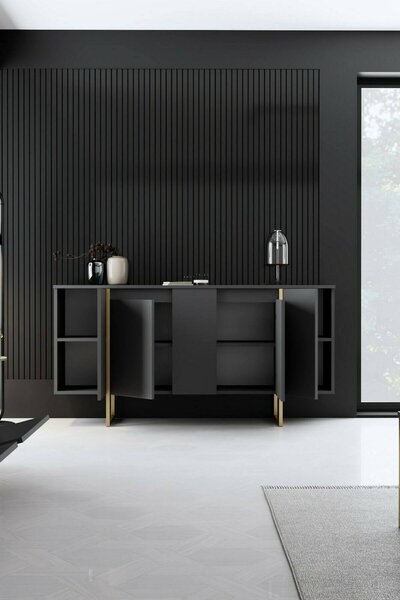 Credenza antracite e oro 160x35x80h cm 4 ante - Arta