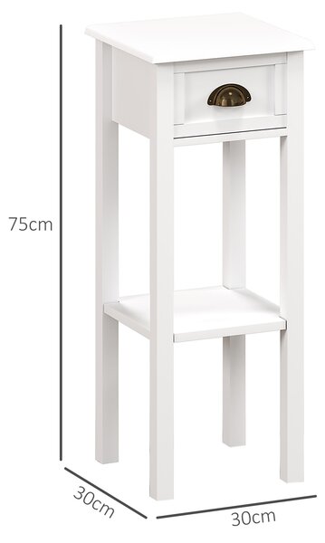HOMCOM Set di 2 tavolini d'appoggio Comodino stile sofisticato con cassetto, ripiano inferiore, 30 x 30 x 75 cm, bianco | Aosom Italy