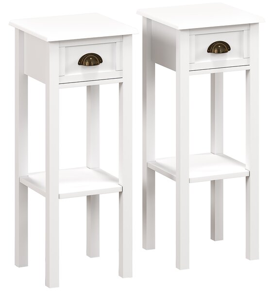 HOMCOM Set di 2 tavolini d'appoggio Comodino stile sofisticato con cassetto, ripiano inferiore, 30 x 30 x 75 cm, bianco | Aosom Italy