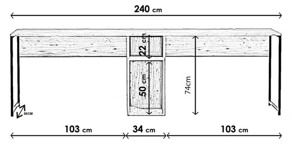 Scrivania doppia quercia 240x60cm struttura in metallo - Asarat