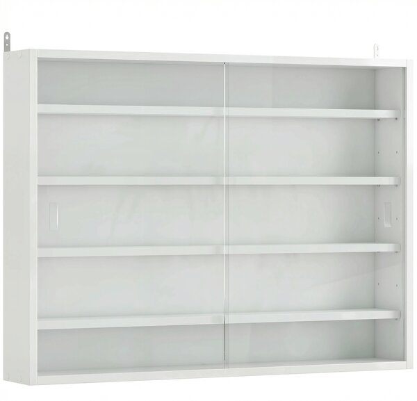 HOMCOM Vetrina da Parete in Legno con Ripiani Regolabili e 2 Ante Scorrevoli in Vetro 80x9,5x60 cm Bianco | Aosom Italy