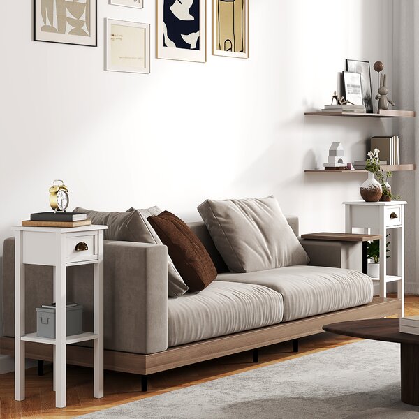 HOMCOM Set di 2 tavolini d'appoggio Comodino stile sofisticato con cassetto, ripiano inferiore, 30 x 30 x 75 cm, bianco | Aosom Italy