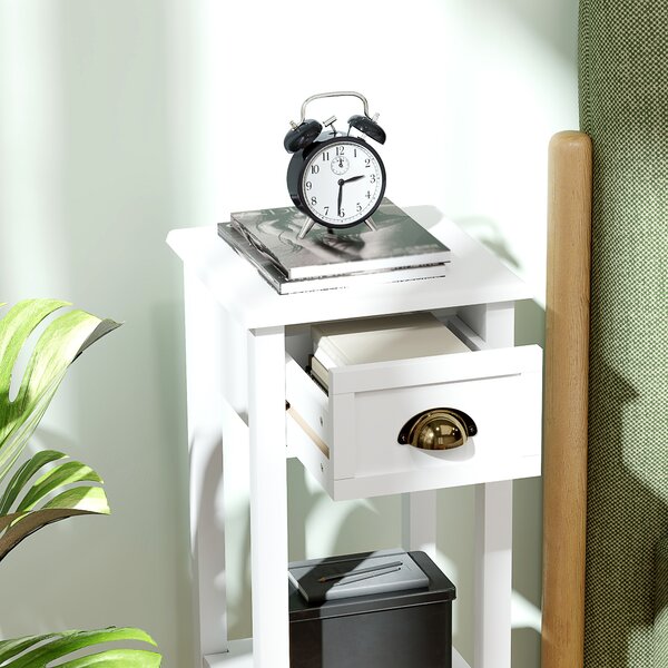 HOMCOM Set di 2 tavolini d'appoggio Comodino stile sofisticato con cassetto, ripiano inferiore, 30 x 30 x 75 cm, bianco | Aosom Italy