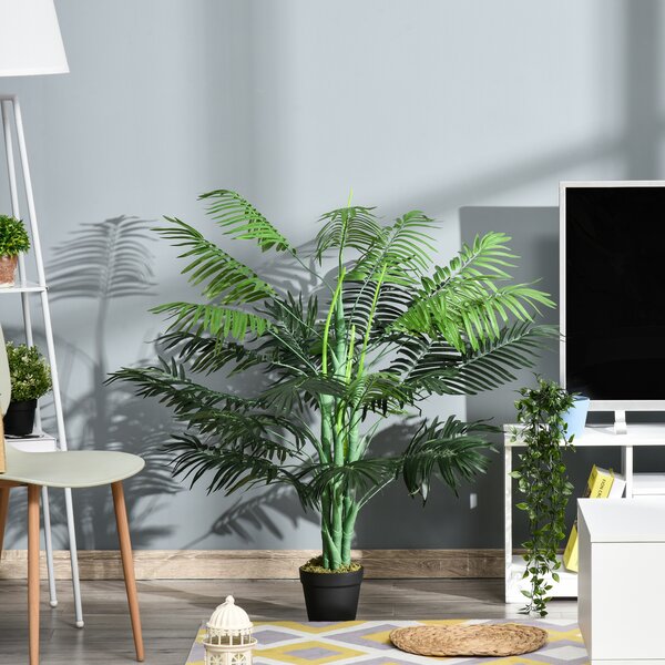 Outsunny Palma artificiale 125cm Grande pianta artificiale con 18 foglie in vaso per soggiorno balcone | Aosom Italy