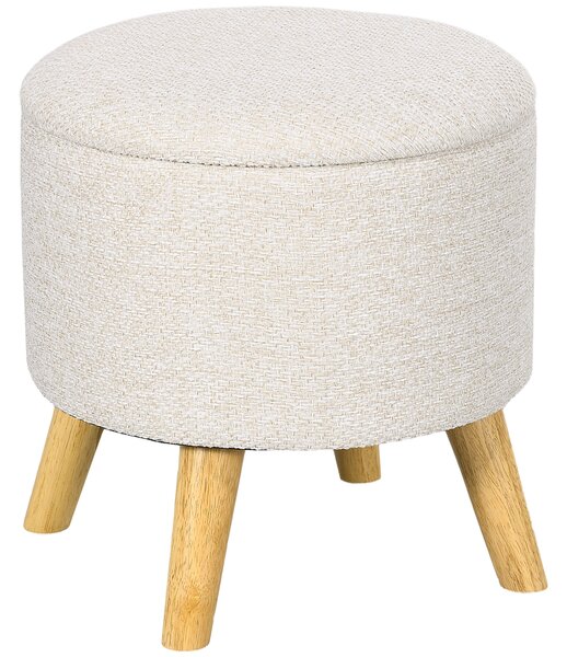 HOMCOM Pouf rotondo poggiapiedi sgabello con vano portaoggetti gambe in legno design moderno crema | Aosom Italy