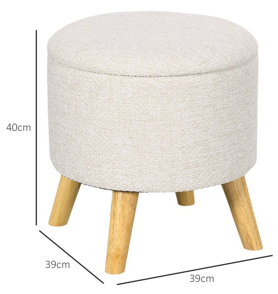 HOMCOM Pouf rotondo poggiapiedi sgabello con vano portaoggetti gambe in legno design moderno crema | Aosom Italy