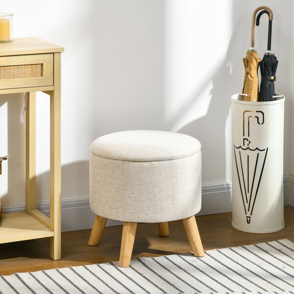 HOMCOM Pouf rotondo poggiapiedi sgabello con vano portaoggetti gambe in legno design moderno crema | Aosom Italy