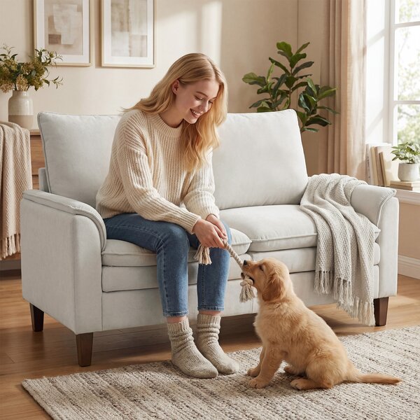 HOMCOM Divano 2 posti 146 cm, divano in chenille con imbottitura a doppio strato, cuscino a molle, seduta profonda, schienale alto, bianco crema | Aosom Italy