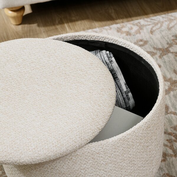 HOMCOM Pouf rotondo poggiapiedi sgabello con vano portaoggetti gambe in legno design moderno crema | Aosom Italy